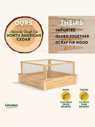 Cedar Raised Bed with CritterGuard Fence, 4' x 4' x 10-1/2"
