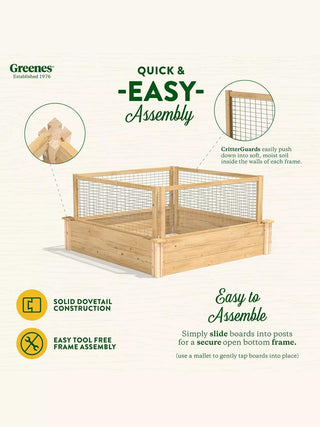 Cedar Raised Bed with CritterGuard Fence, 4' x 4' x 10-1/2"