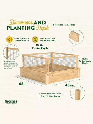 Cedar Raised Bed with CritterGuard Fence, 4' x 4' x 10-1/2"