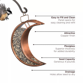 Crescent Moon Bird Feeder with Copper Finish