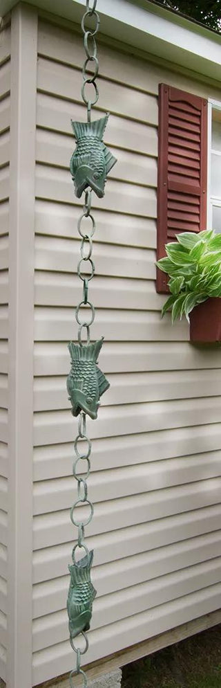 Fish Pure Copper Rain Chain, 8.5'