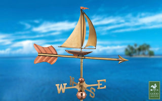 Sailboat Garden Copper Weathervane with Pole