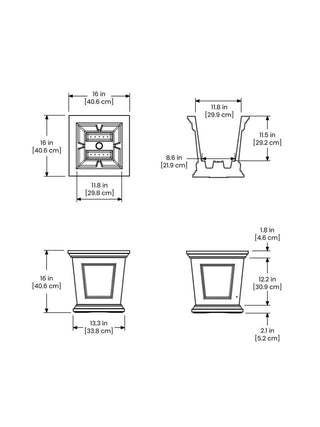 Fairfield Self-Watering Square Planter, 16” x 16”