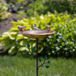 Copper Birdbath with Copper Birds & Tree Garden Pole