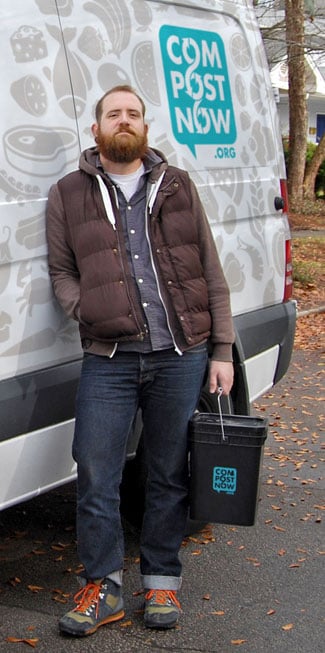 Man standing next to van with CompostNow bucket