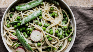 Spring Pea Spaghetti with Herbed Tahini Sauce