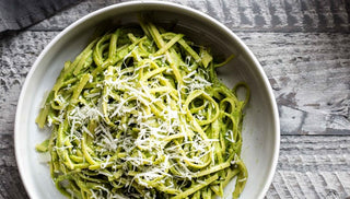 Spaghetti with Arugula-Almond Pesto