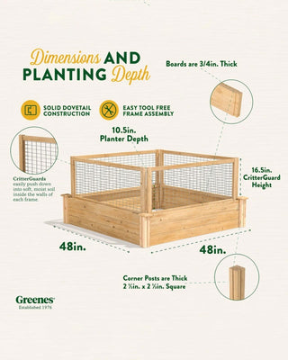 Cedar Raised Bed with CritterGuard Fence, 4' x 4' x 10-1/2"