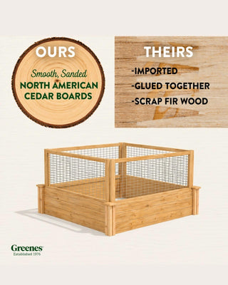 Cedar Raised Bed with CritterGuard Fence, 4' x 4' x 10-1/2"