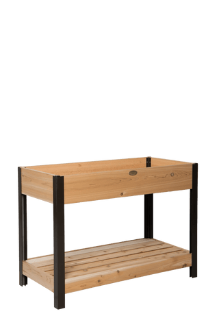 Elevated Cedar Patio Garden with Shelf, 2' x 4'