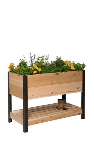 Elevated Cedar Planter Box with Shelf, 2' x 4'