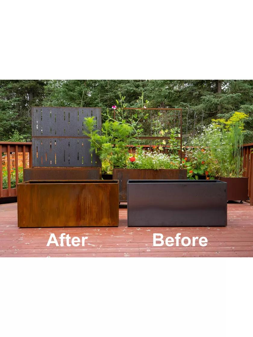 metal box planters Nice Corten Steel Trough Planters with Casters | Medium (16"x46"x16")