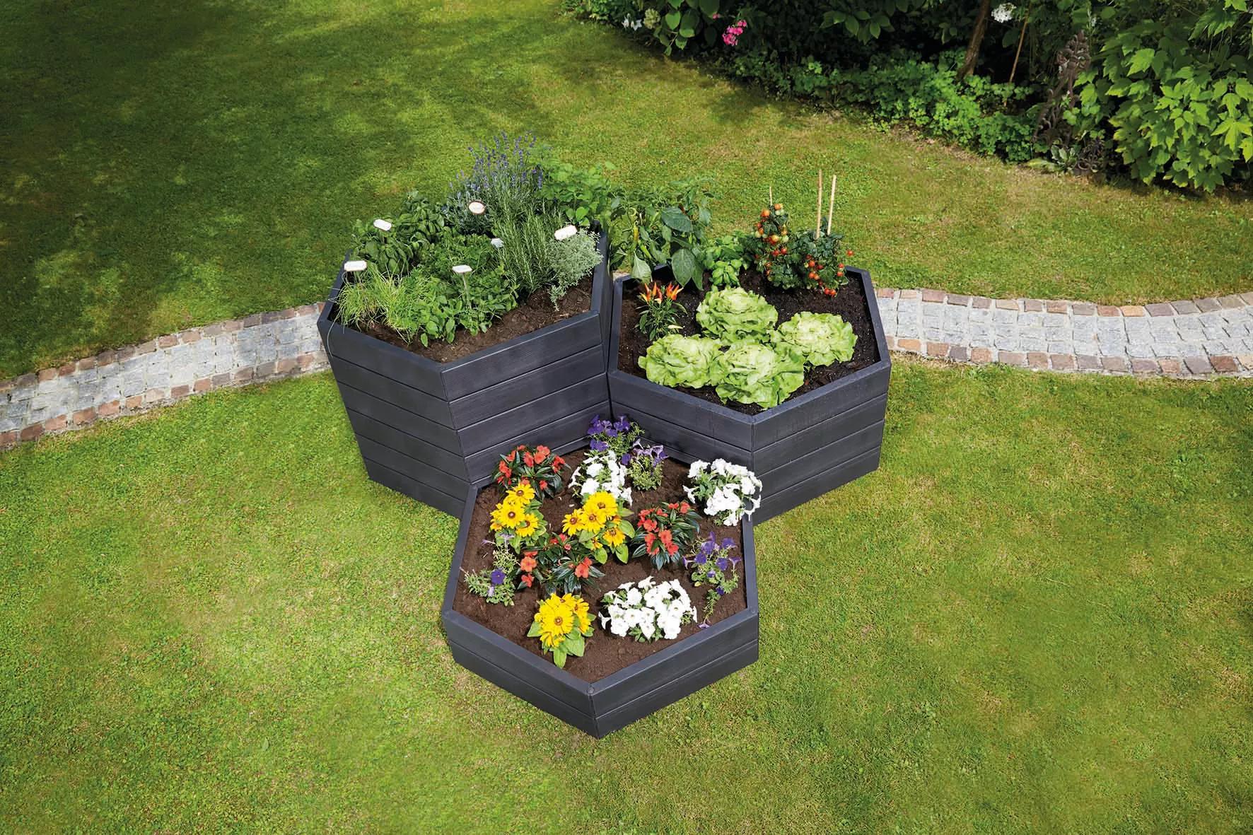 plastic hexagonal planter Exaco Hexagonal Raised Garden Bed Planter