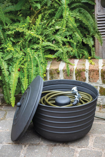 hose planter pot Matte Black Ribbed Hose Pot with Lid