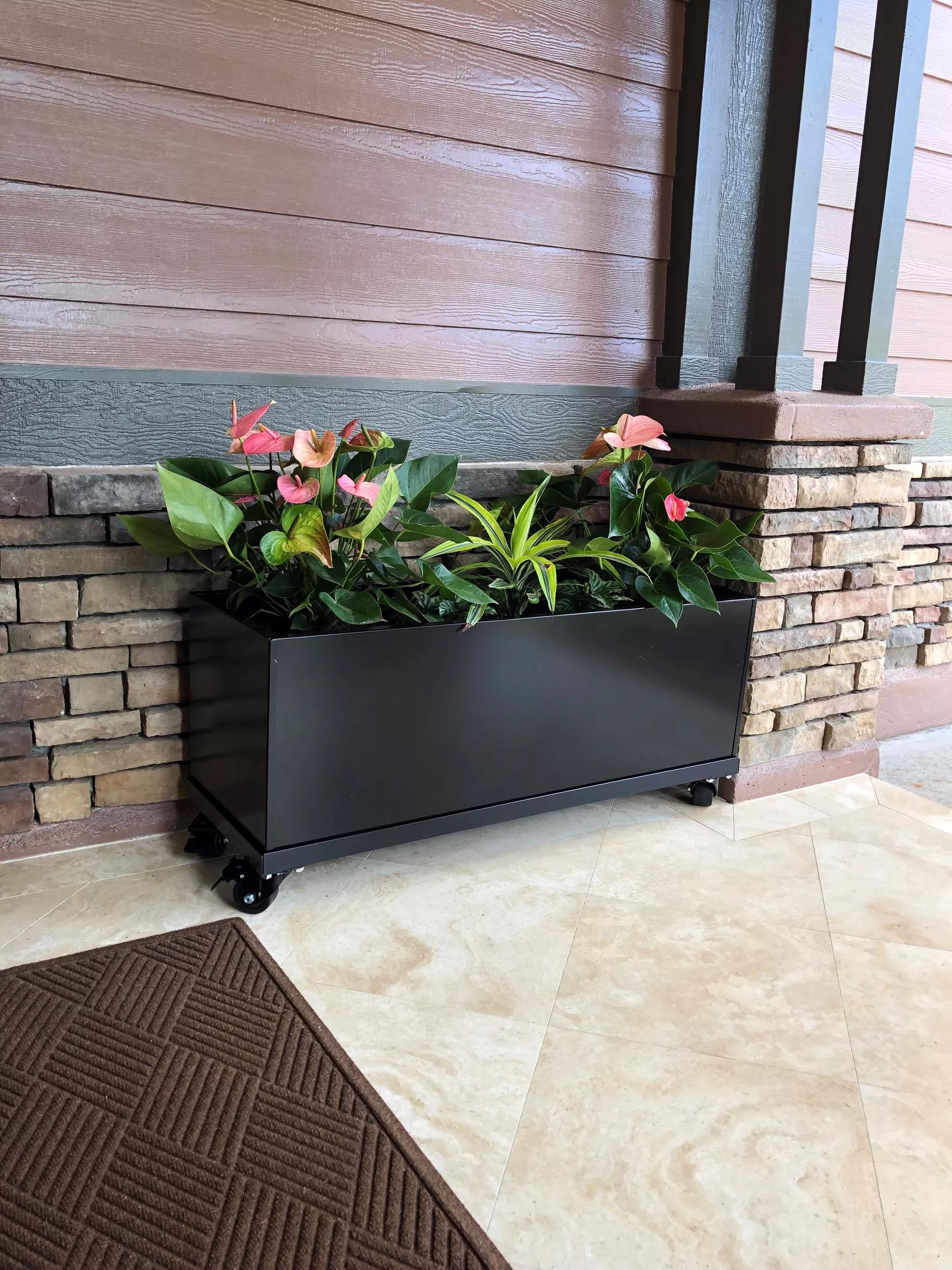 plastic planting troughs Nice Aluminum Trough Planter with Casters