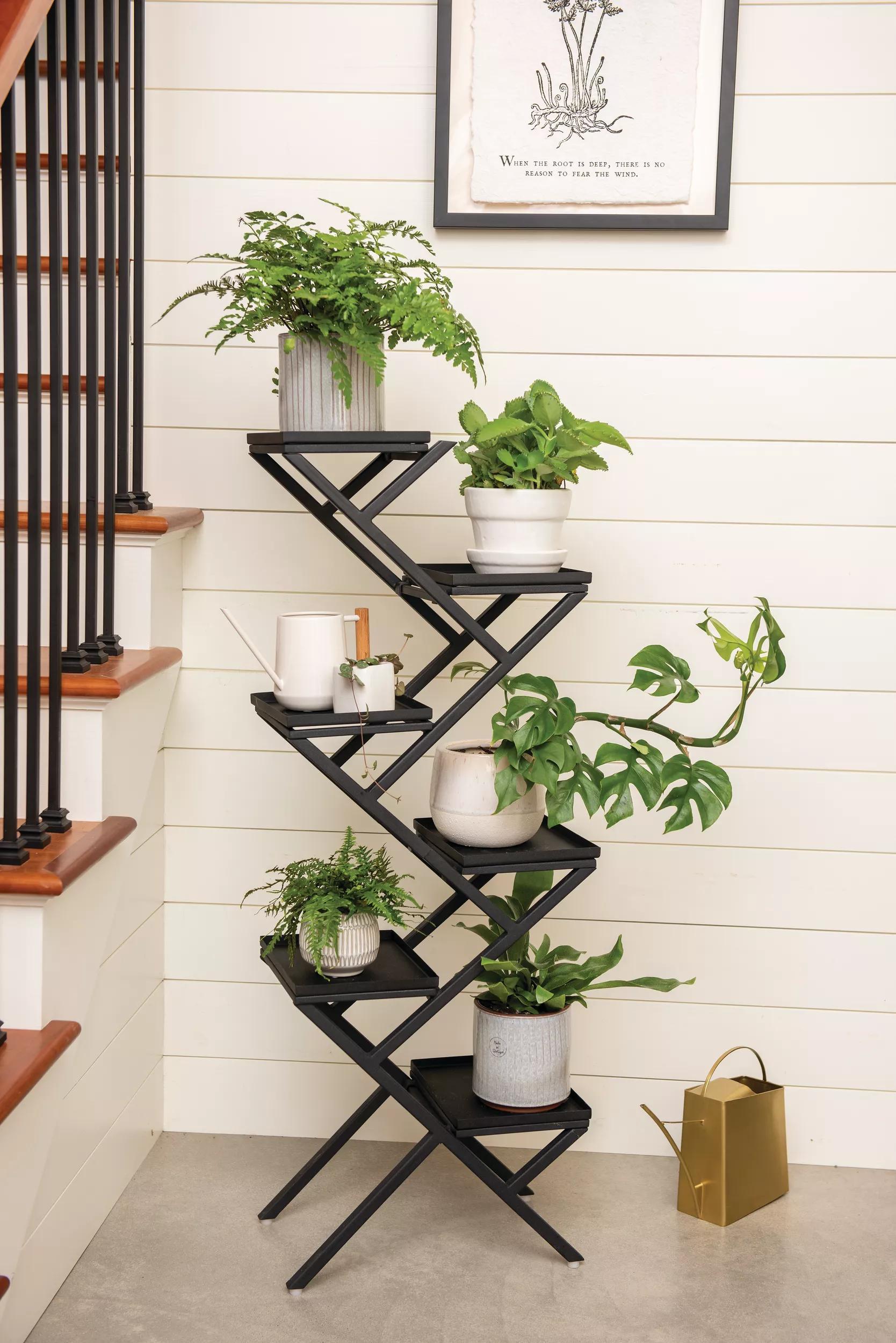 black plant stands indoor Crisscross Cascading Plant Stand with Black Trays