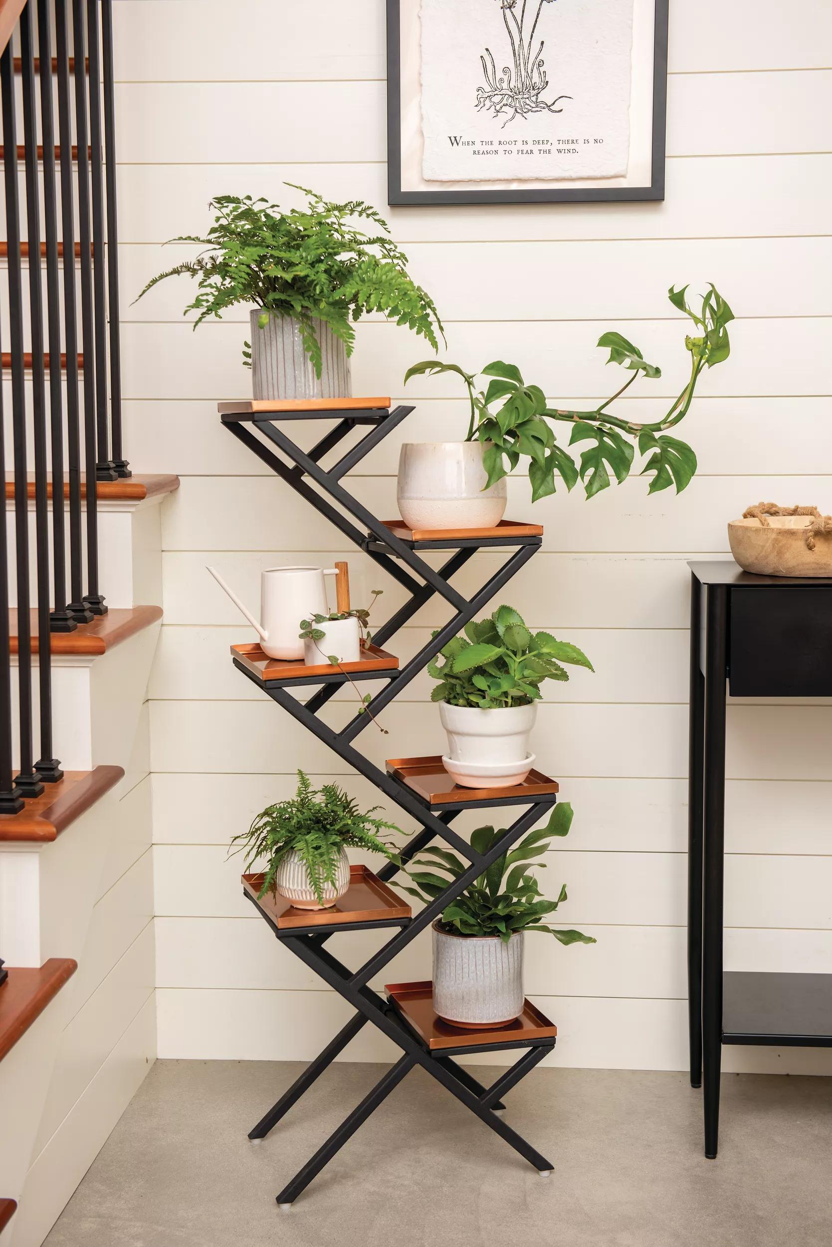 copper plant pot holders Crisscross Cascading Plant Stand with Copper Trays