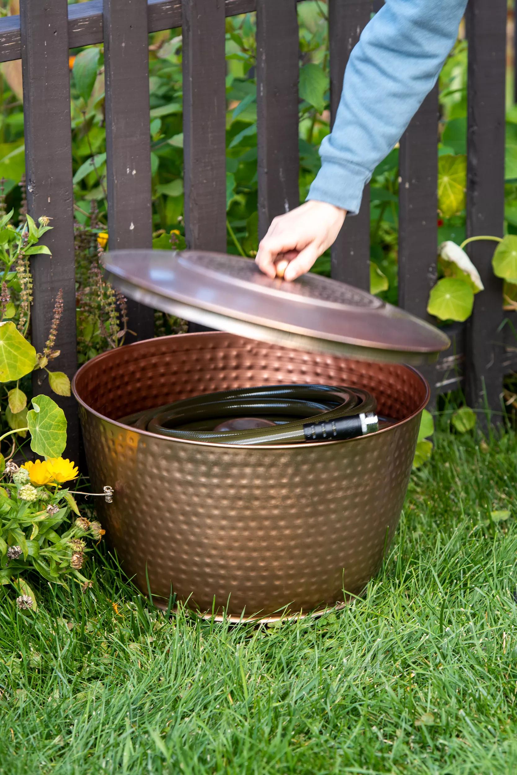 hammered copper plant pot Hammered Copper Hose Pot With Lid