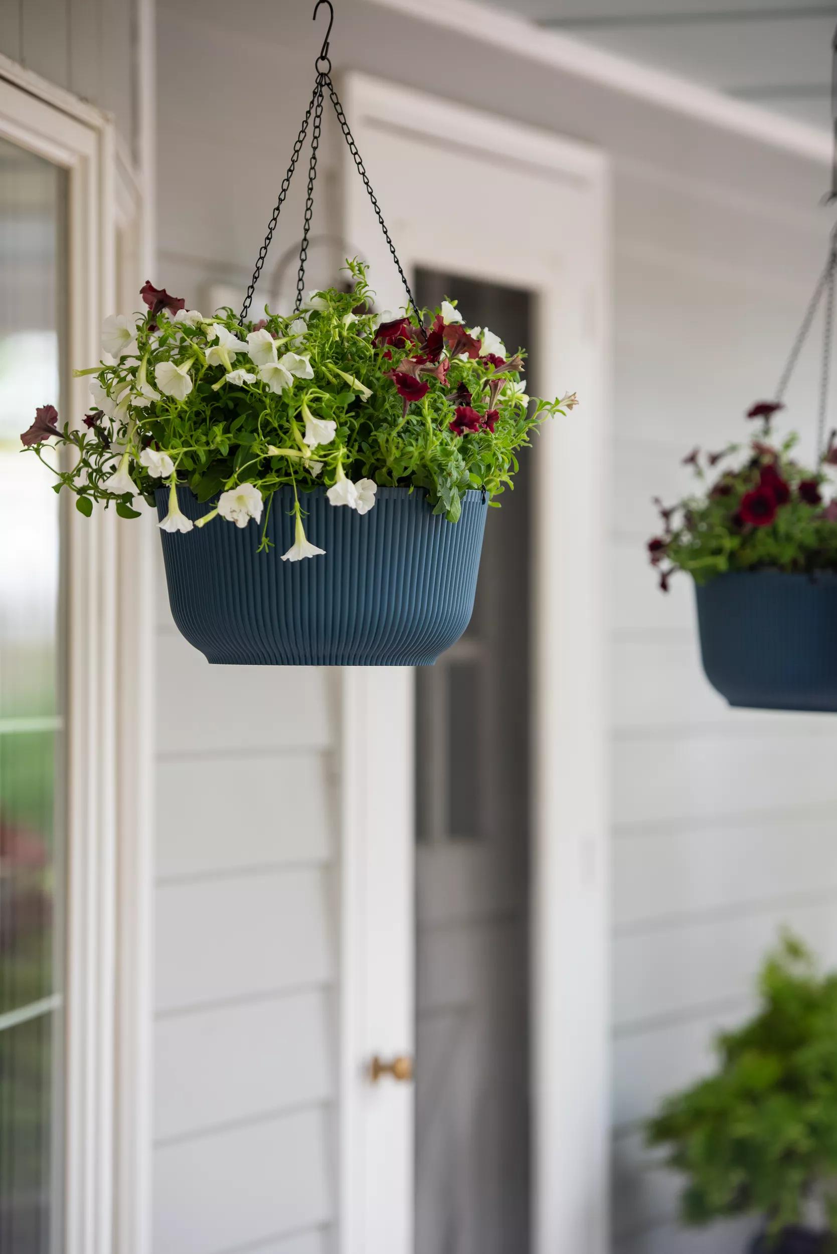 pot for hanging plant Self-Watering Ribbed Hanging Basket, 11", Set of 2 | White