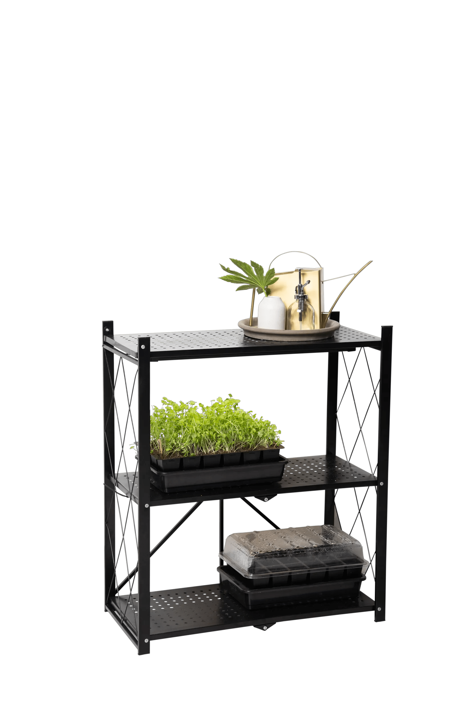 2 tier plant rack Gardener's Supply Company Easy Fold Assembly 2-Tier Grow Light Shelf