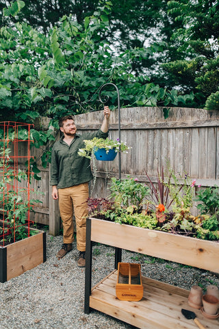 Elevated Cedar Patio Garden with Shelf, 2' x 4'
