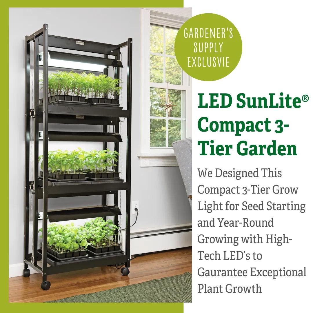 led grow light stand heavy duty 3-tier with plant trays LED SunLite® Compact 3-Tier Garden