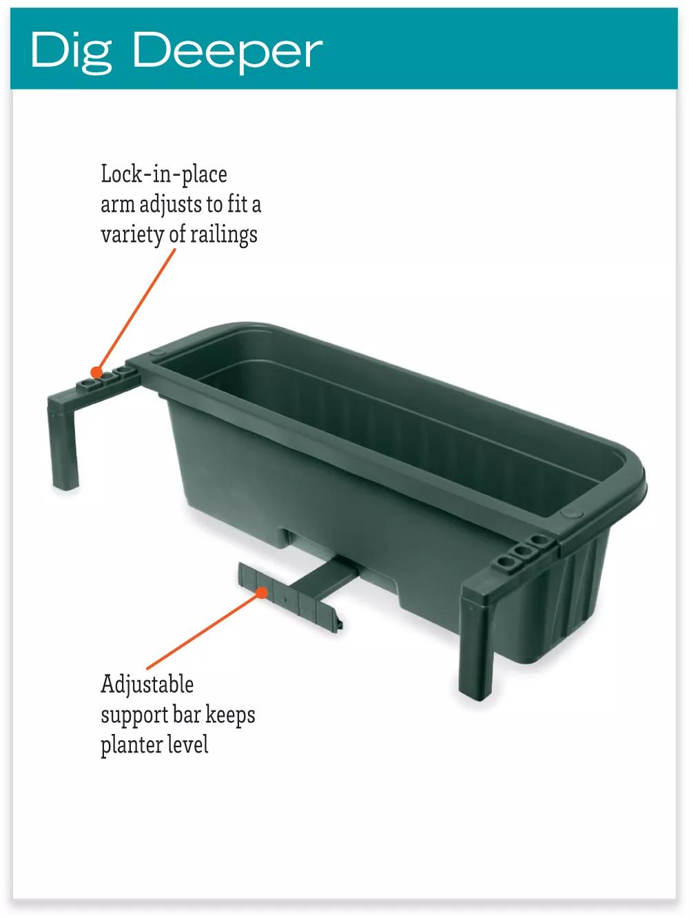 adjustable self-watering railing planter 32 Adjustable Self-Watering Railing Planter, 24"