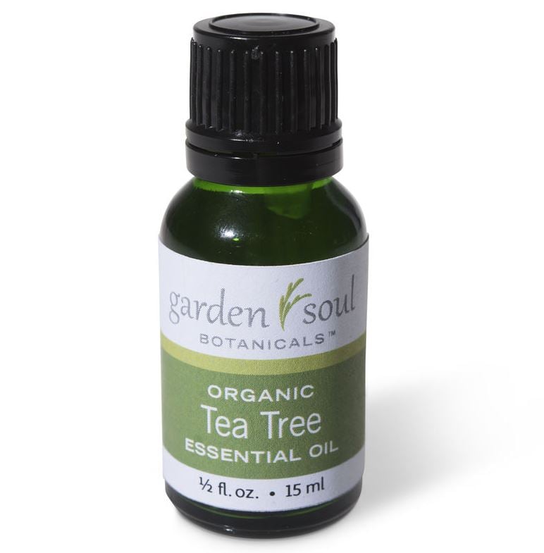 small bottle of organic tea tree essential oil 