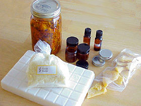 Calendula-infused oil, beeswax, bulk soap and essential oils