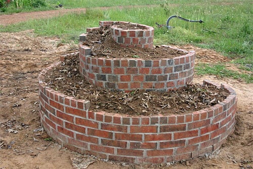 Herb spiral filled with soil