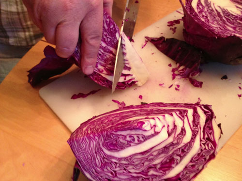 slicing cabbages 