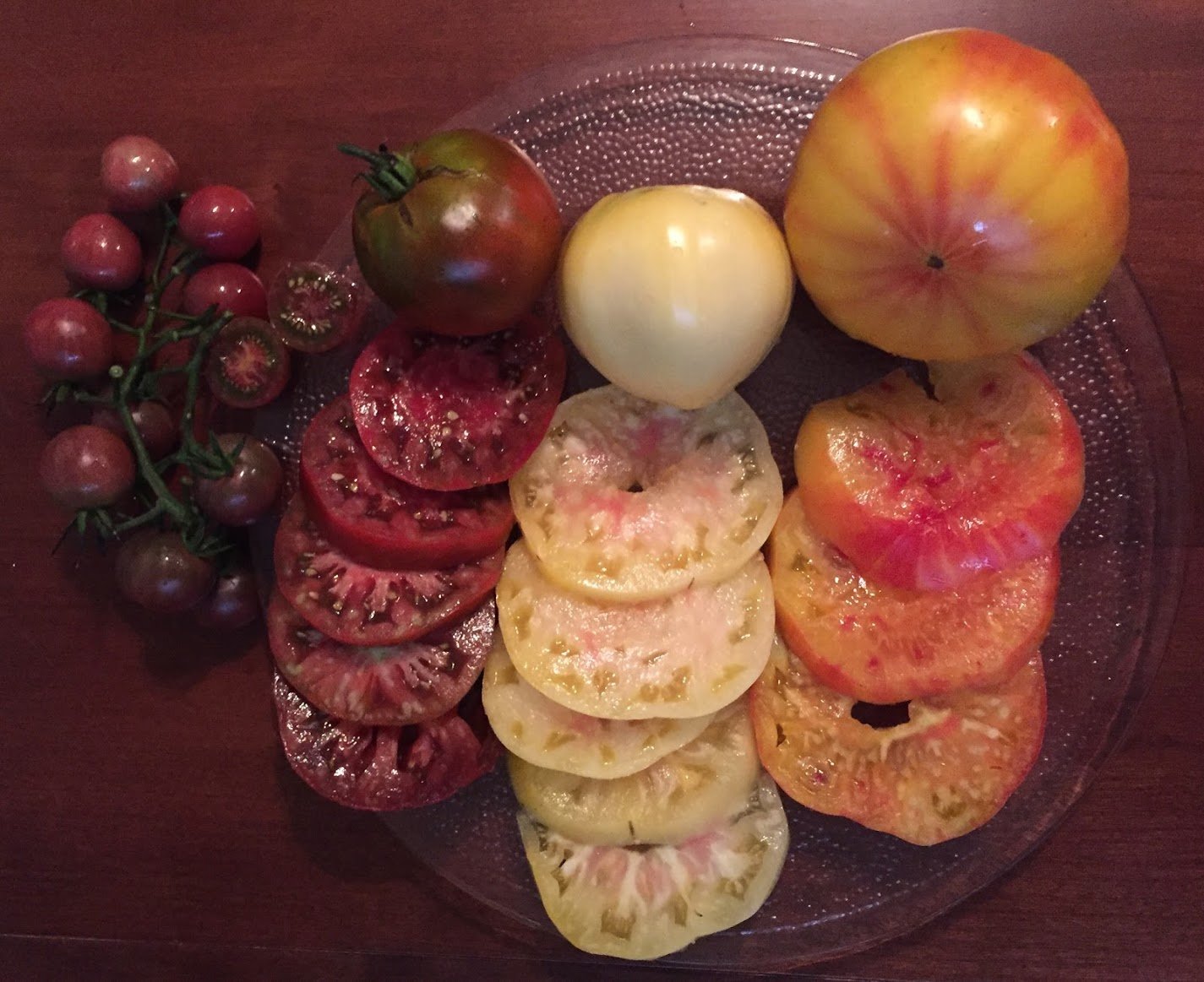plate of sliced heirloom tomatoes 