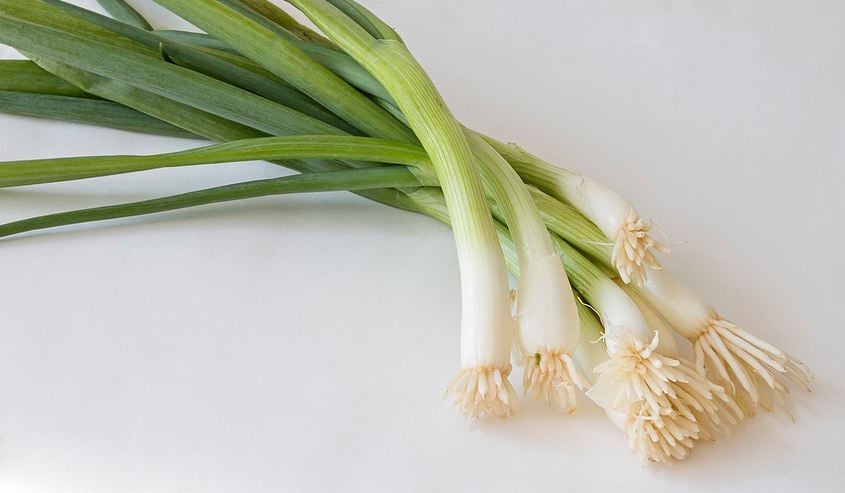 scallions on a white countertop 