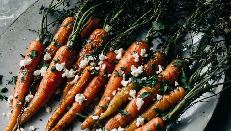 Bourbon and Honey Roasted Carrots with Cayenne and Feta