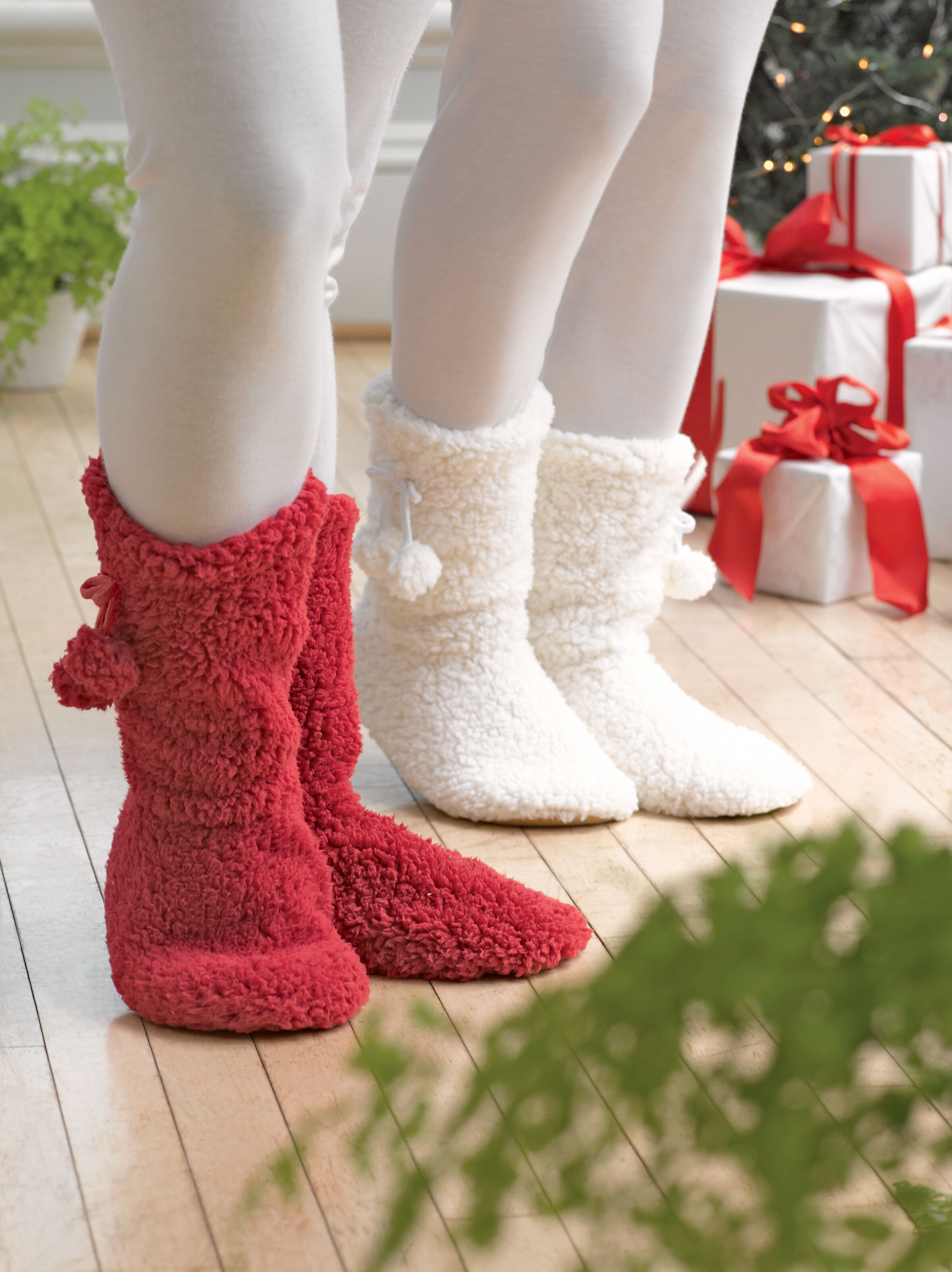 Red Fluffy Slipper Socks