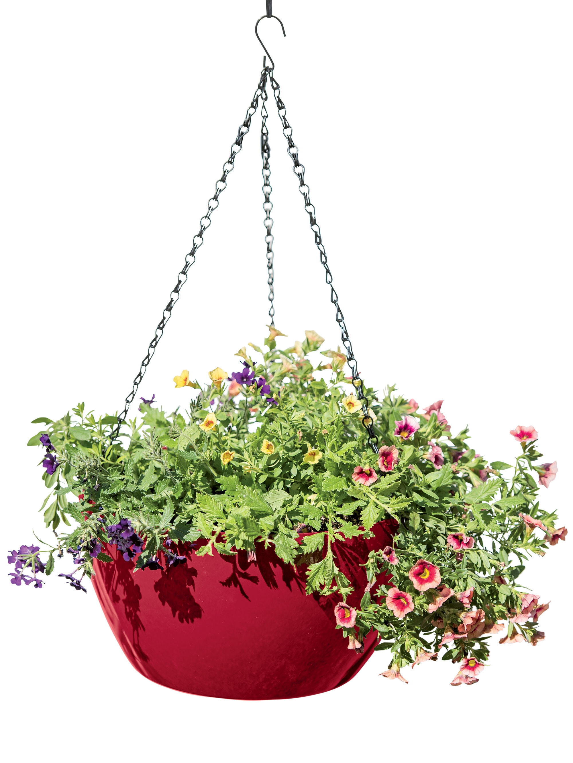 GFEU Round Self-Watering Hanging Planters for Indoor Outdoor Plants Garden Hanging Baskets for Plants with Drainer and Chain Red