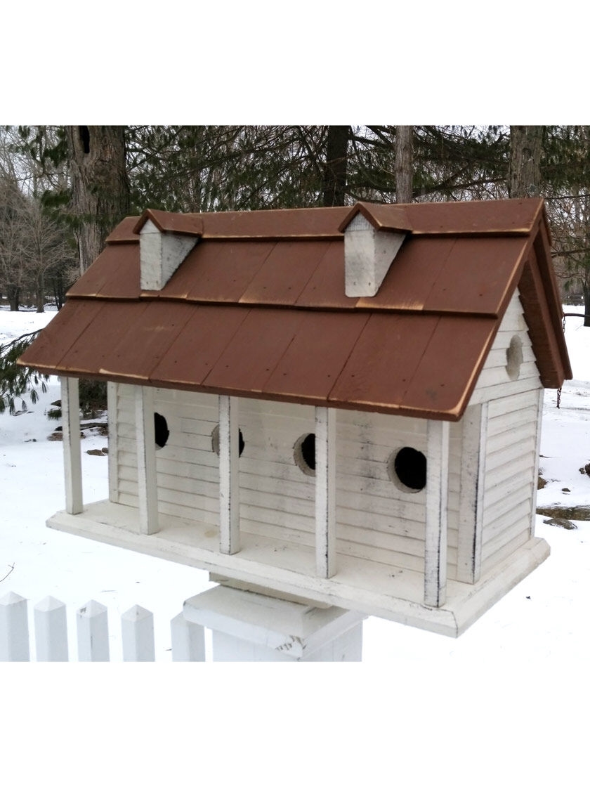 PURPLE MARTIN LOG CABIN BIRD HOUSE WITH 2 COMPARTMENTS 