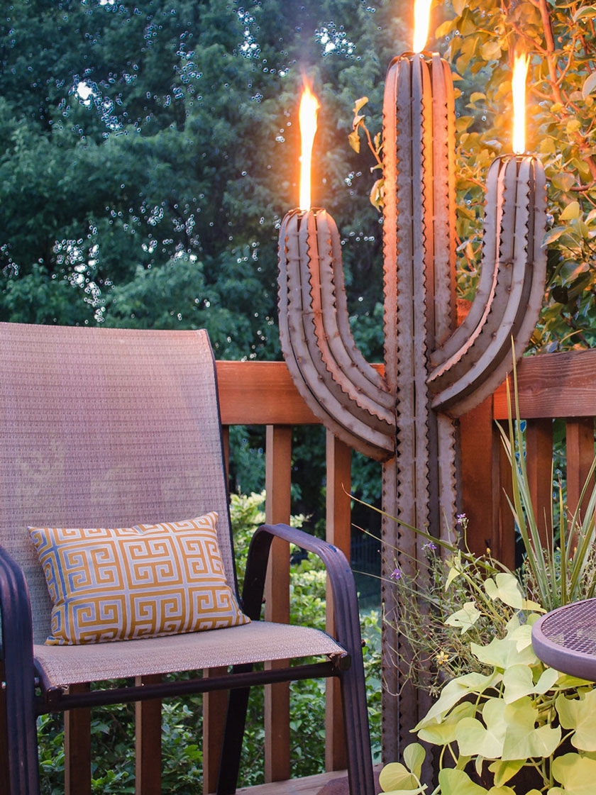 Desert Steel Saguaro Cactus Tiki Torch | Gardener's Supply