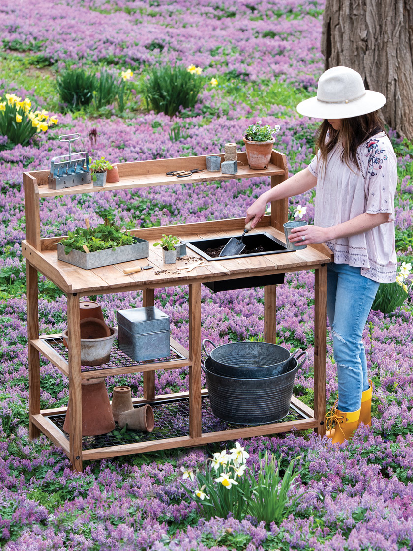 Dynamic Acacia Potting Bench with Soil Reservoir