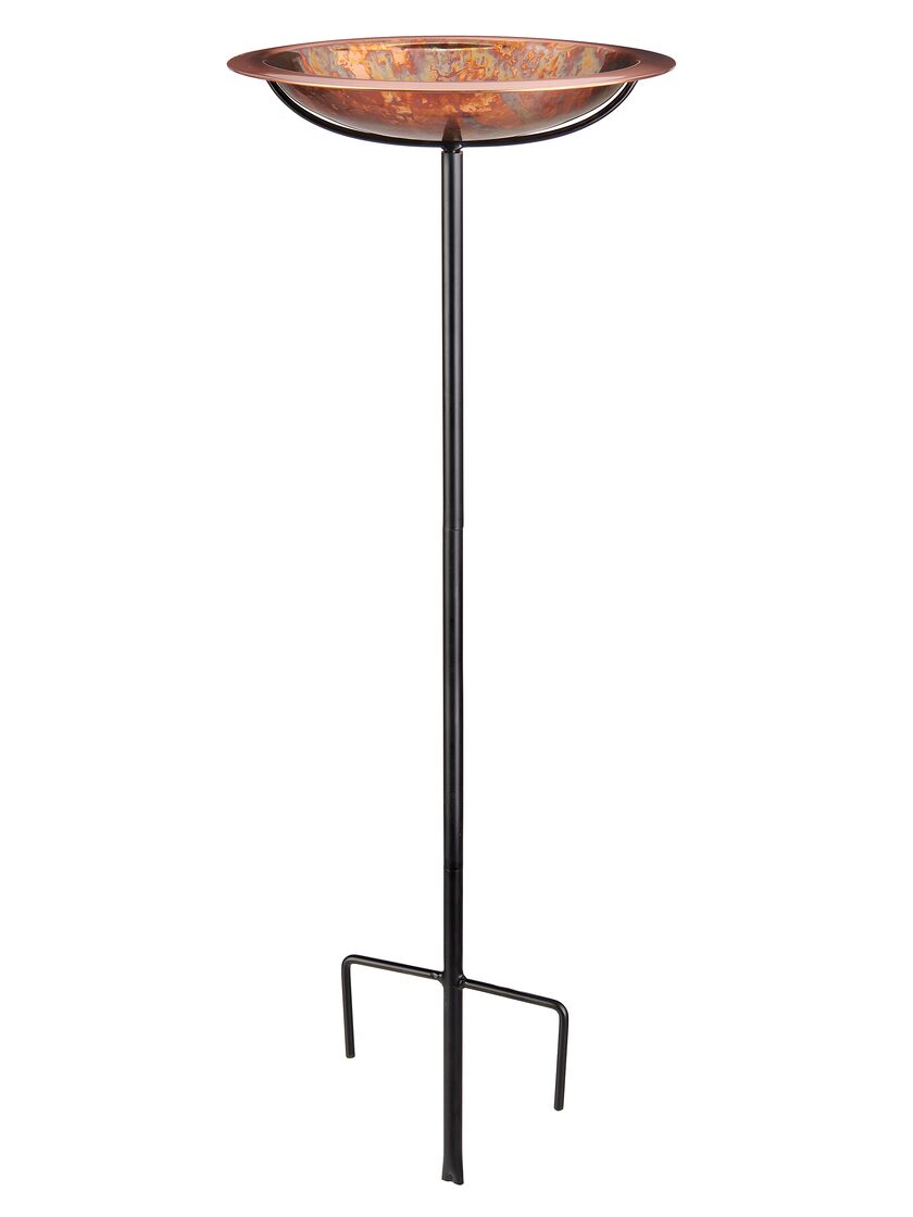Pure Copper Bird Bath with Hand-Applied Fired Finish and Multipronged Garden Pole